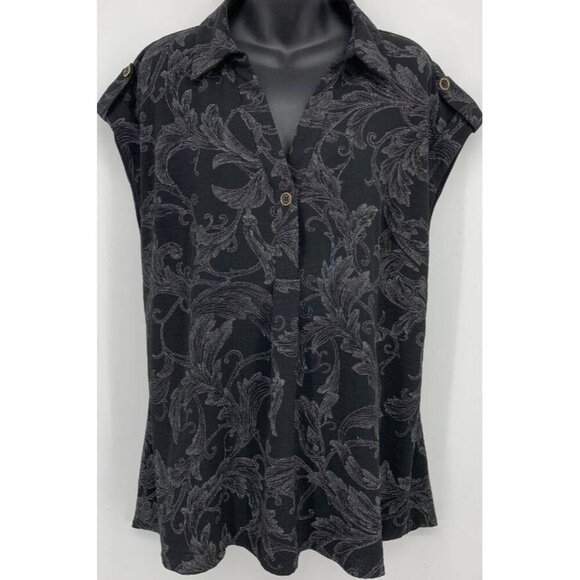 Olivia and Martin Black White Womens Blouse Cap Sleeve Plus 1X NEW NWT - Picture 1 of 6